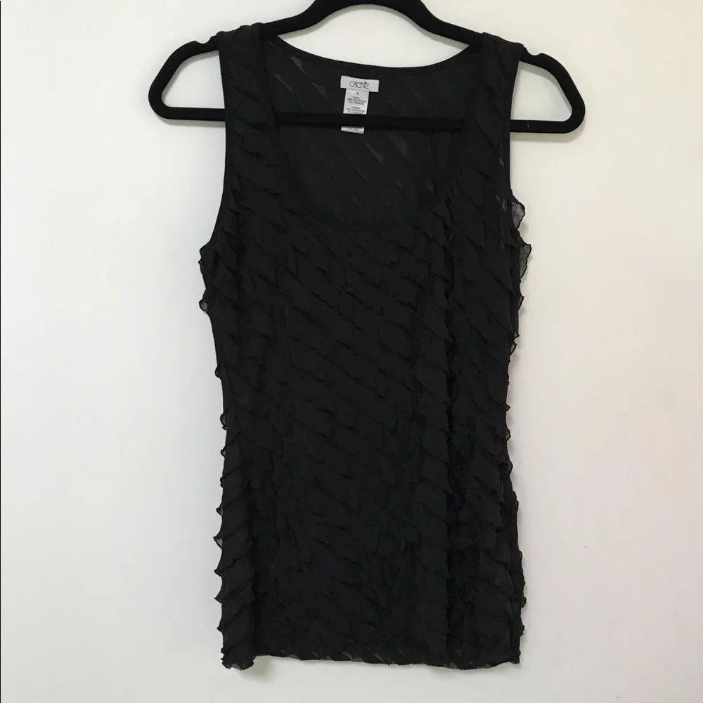 Cache Black Ruffle Top, size M - Picture 1 of 5